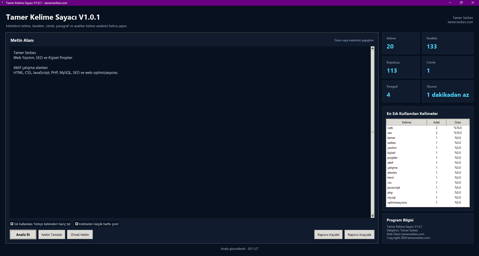 Tamer Kelime Sayacı V1.0.1 ön izleme