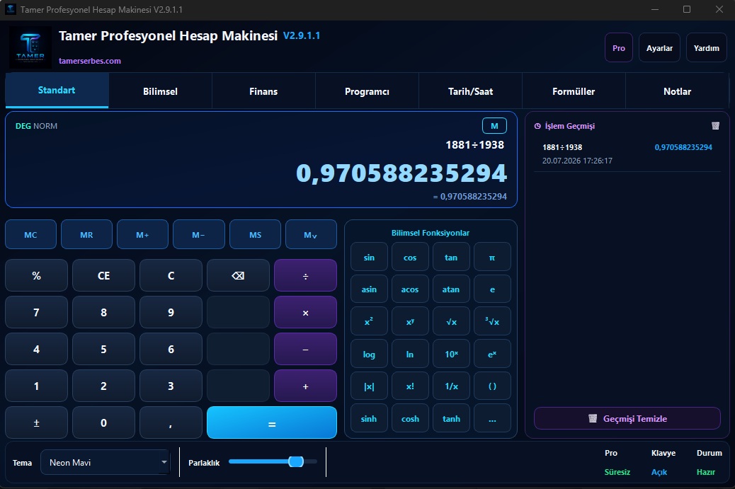 Tamer Profesyonel Hesap Makinesi v2.9.1 ön izleme