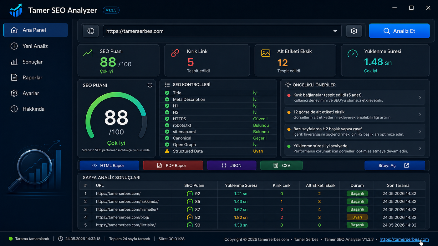 Tamer SEO Analyzer V1.4.2 ön izleme